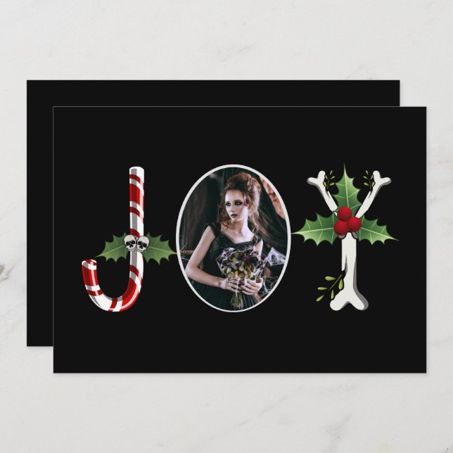 Joy Gothic Christmas One Photo Holiday Card (Front/Back)
