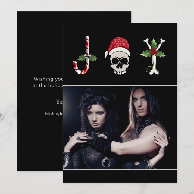 Joy Gothic Christmas Photo Carte de vacances (Devant / Derrière)