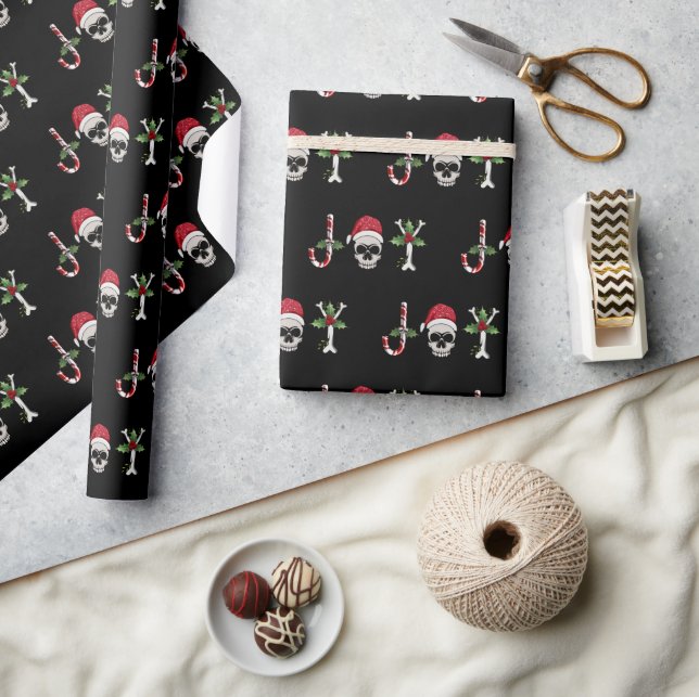 Joy Gothic Skull Holly Christmas Holiday Wrapping  Wrapping Paper (Crafts)