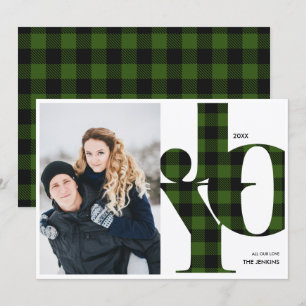 Joy   Green Buffalo Plaid Photo Holiday Invitation
