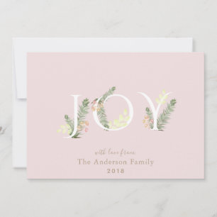 JOY Green Floliage Blush Pink Carte de Noël