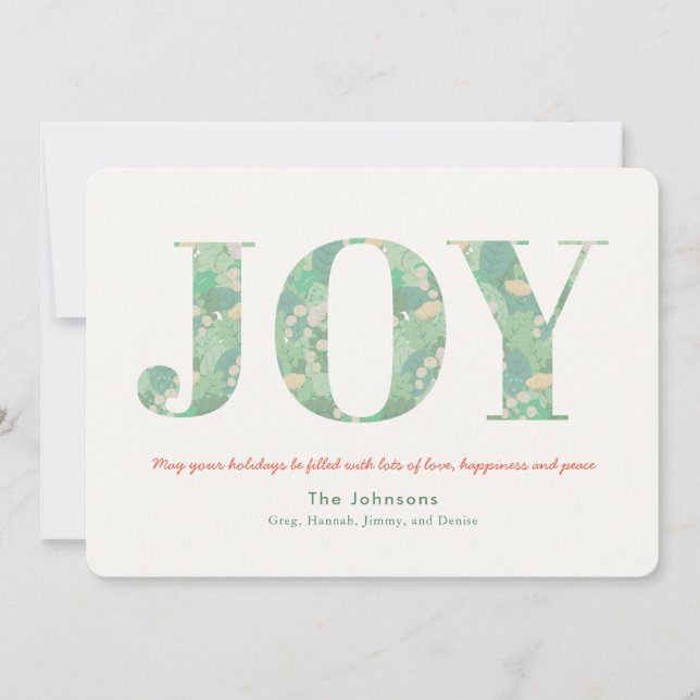 JOY Green Foliage Christmas Holiday Card (Front)