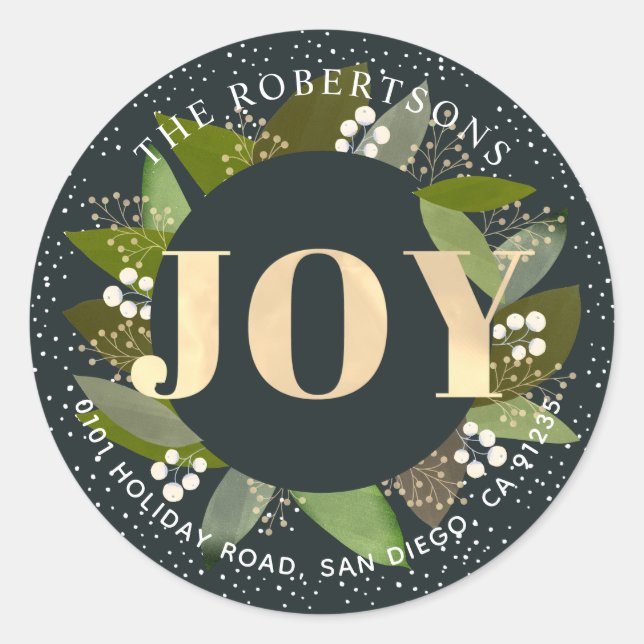 JOY Green Foliages Navy Blue Address Sticker (Devant)