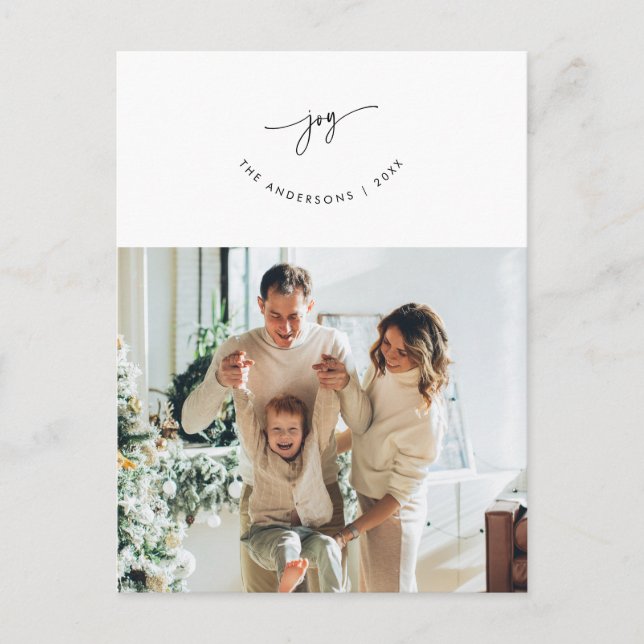 Joy, Greeting, Family Photo, Cute Smiling Script Postcard (Front)