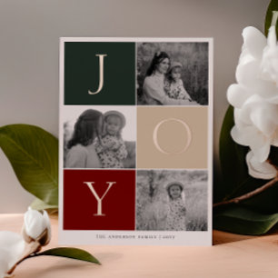 JOY Grid Photo  Foil Holiday Card