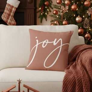 Joy Handwritten Script Terracotta Holiday Throw Pillow