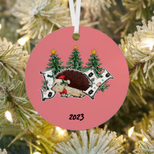 Joy Hedgehog Christmas Metal Ornament
