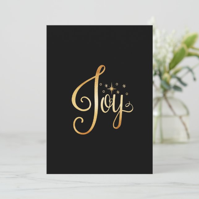 Joy Holiday Black Gold  Personalized Elegant Card (Standing Front)