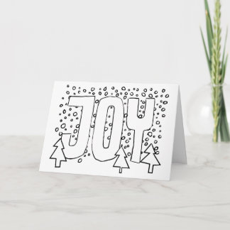 Joy Holiday Card, Colour-It-Yourself, Snowy Pine Card