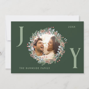 Joy Holiday Christmas Card Wreath Photo Card
