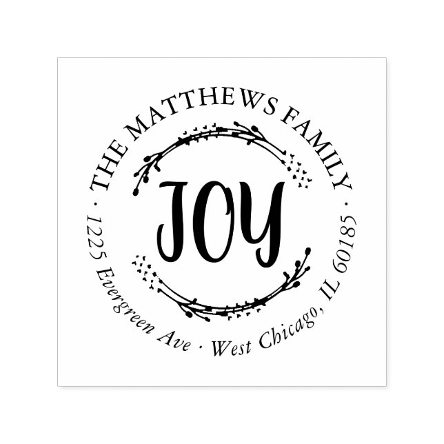 Joy Holiday Round Return Address Stamp (Design)