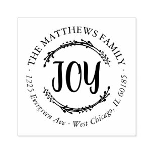 Joy Holiday Round Return Address Stamp