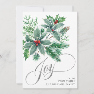 JOY Holly Berry Branch Christmas Greeting Holiday 