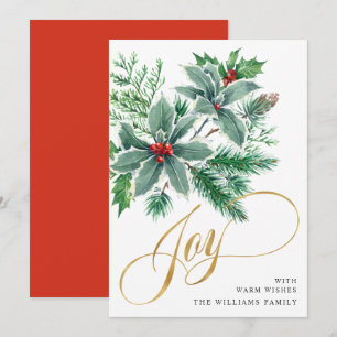JOY Holly Berry Branch Christmas Greeting Holiday Card