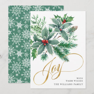 JOY Holly Berry Branch Christmas Greeting Holiday Card