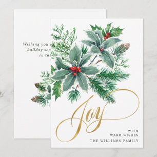 JOY Holly Berry Branch Christmas Greeting Holiday Card