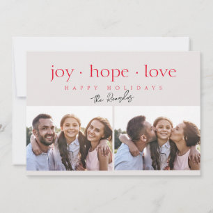 Joy Hope Love Modern Red Two Photo Holiday Card