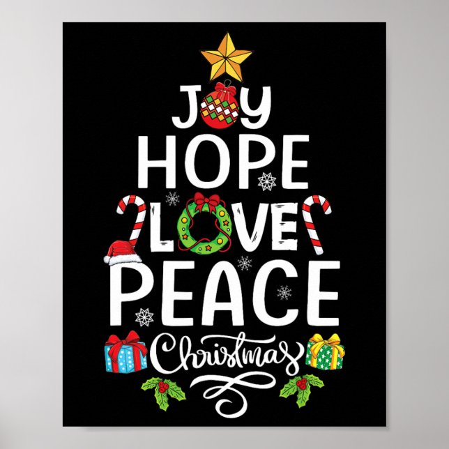Joy Hope Love Peace Christmas Tree Family Xmas Men Poster (Front)