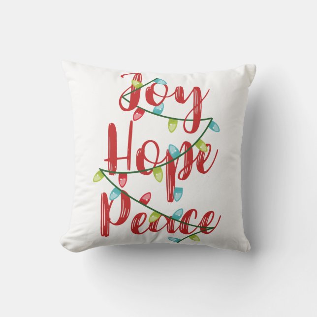 Joy Hope Peace Christmas Lights Jeter Oreiller (Recto)