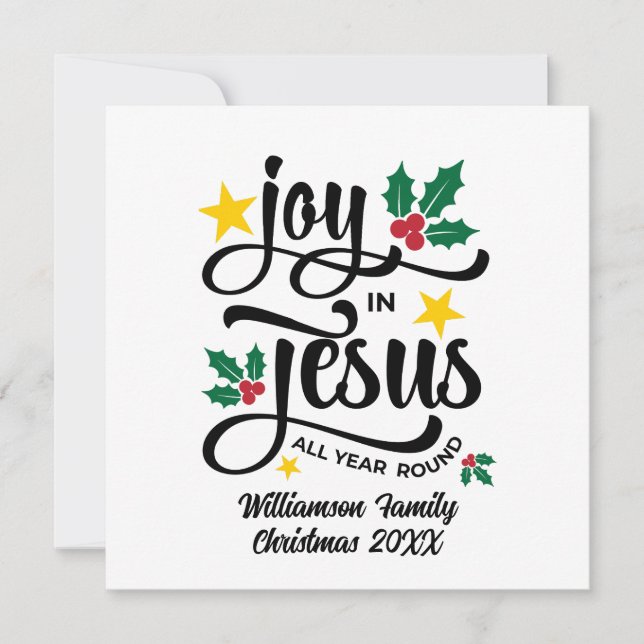 Joy in Jesus Christian Christmas Family Name  Holiday Card (Front)