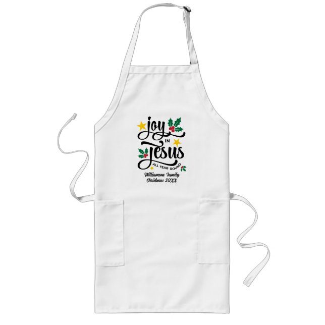 Joy in Jesus Christian Christmas Family Name  Long Apron (Front)
