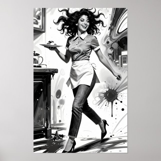 Joy in Motion Vintage Waitress Charm Poster (Front)