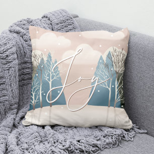 Joy in Snowy Forest   Winter Woodland Christmas Throw Pillow