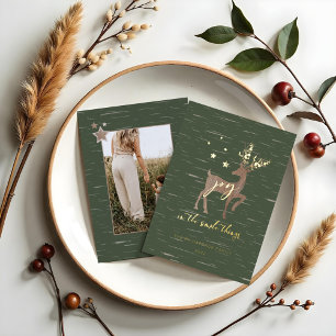 Joy In the Simple Things Birch Bark Woodgrain Deer Foil Holiday Card