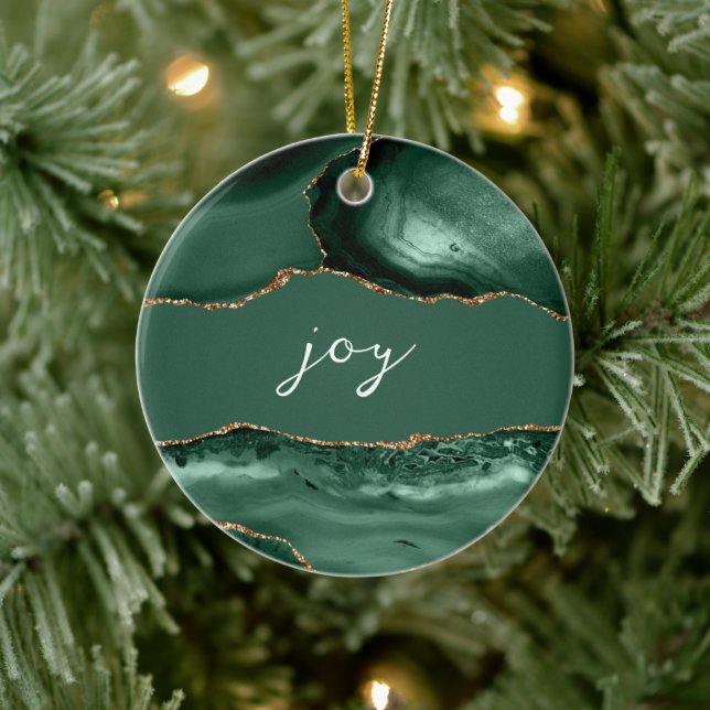Joy Inspirational Word Emerald Gold Agate Ceramic Ornament (Tree)