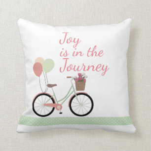 "Joy is in the Journey" Pink & Green Bicycle Throw Pillow