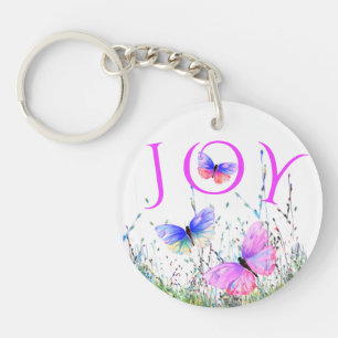 Joy Keychain Colorful Butterflies Flying in Nature