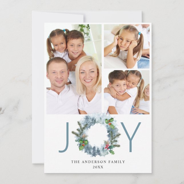 JOY Landscape Wreath Christmas Forest Greeting Holiday Card (Front)