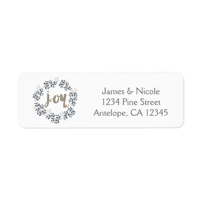 JOY Leaf Wreath Rustic Holiday Étiquettes de adres (Devant)