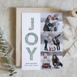 JOY Lettering Green Christmas Photo Collage Holiday Card<br><div class="desc">JOY Foliage Lettering Green Christmas Photo Collage Flat Card | Send Christmas greetings with this modern and whimsical holiday photo card. It features JOY foliage decorative typography and festive pattern. Personalize by adding names,  messages and photos.</div>