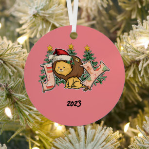 Joy Lion Christmas Metal Ornament