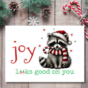 Joy Looks Good on You Cute Raccoon Christmas Holiday Card