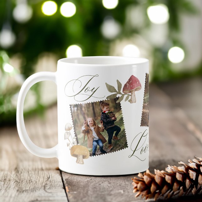 Joy Love Family Watercolor Mushrooms Photo Collage Coffee Mug (Joy Love Family Watercolor Mushrooms Photo Collage Coffee Mug)
