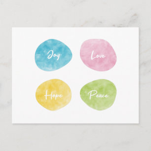 Joy Love Hope Peace Watercolour Pebbles Postcard