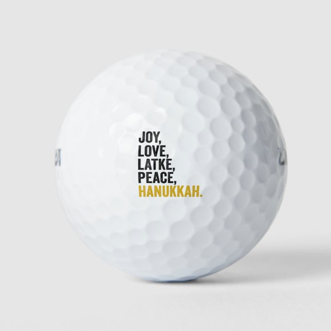 Joy Love Latkes Peace Hanukkah Funny Jewish Golf Balls (Front)
