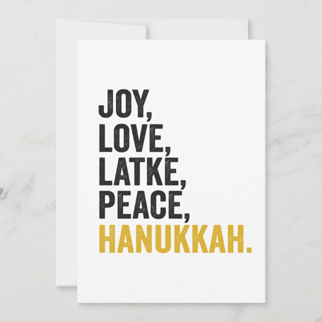 Joy Love Latkes Peace Hanukkah Funny Jewish Invitation (Front)