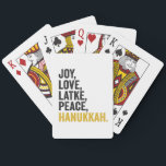 Joy Love Latkes Peace Hanukkah Funny Jewish Playing Cards<br><div class="desc">funny, jewish, latke, gift, birthday, chanukah, jew, holiday, menorah</div>
