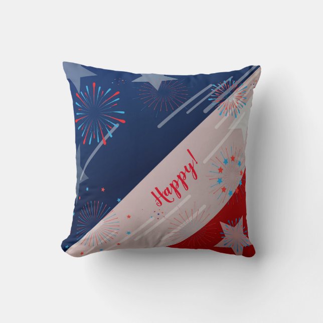 Joy! Love! Peace! American USA Flag and Fireworks Throw Pillow (Front)