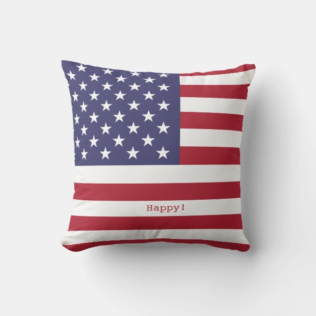 Joy! Love! Peace! American USA Flag and Fireworks Throw Pillow (Front)