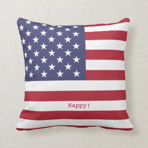 Joy! Love! Peace! American USA Flag and Fireworks Throw Pillow