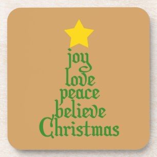Joy, Love, Peace, Believe, Christmas Coaster
