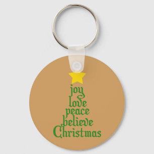 Joy, Love, Peace, Believe, Christmas Keychain