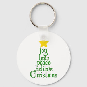 Joy, Love, Peace, Believe, Christmas Keychain