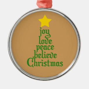 Joy, Love, Peace, Believe, Christmas Metal Ornament