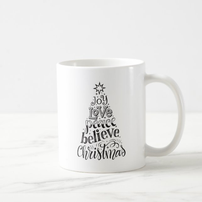 Joy Love Peace Believe Christmas Mug (Droite)