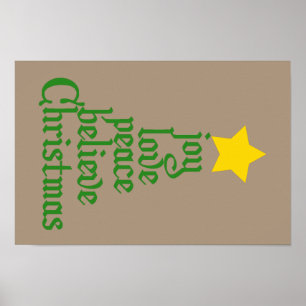 Joy, Love, Peace, Believe, Christmas Poster